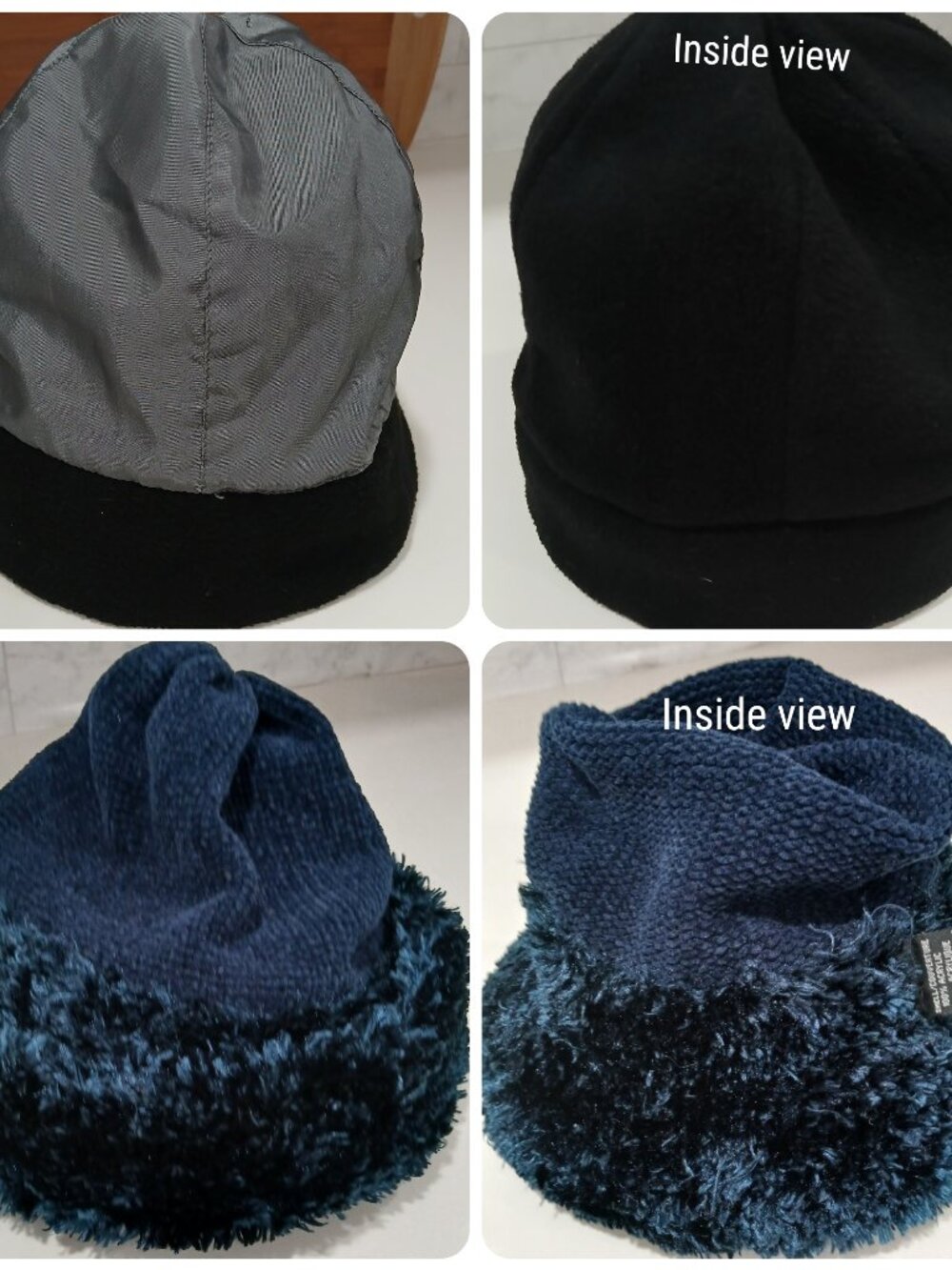 Two Hats, One Size, Navy Blue with Faux Fur Hat & Grey /Black Polyester Hat